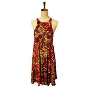 Natural Life Halle Floral Halter Mini Dress Backless Cut-Out Sundress Rayon (L)